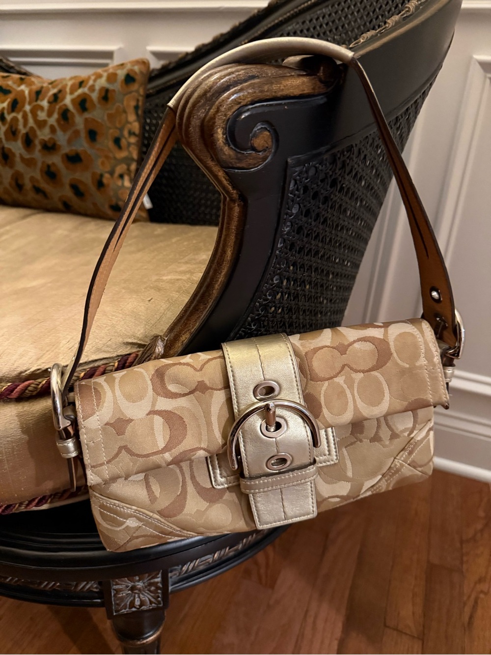 Vintage Coach Y2K Soho Signature Canvas Baguette Bag Gold Buckle